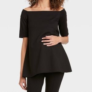 NWT! The Nines by Hatch off shoulder elbow sleeve black ponte knit shirt